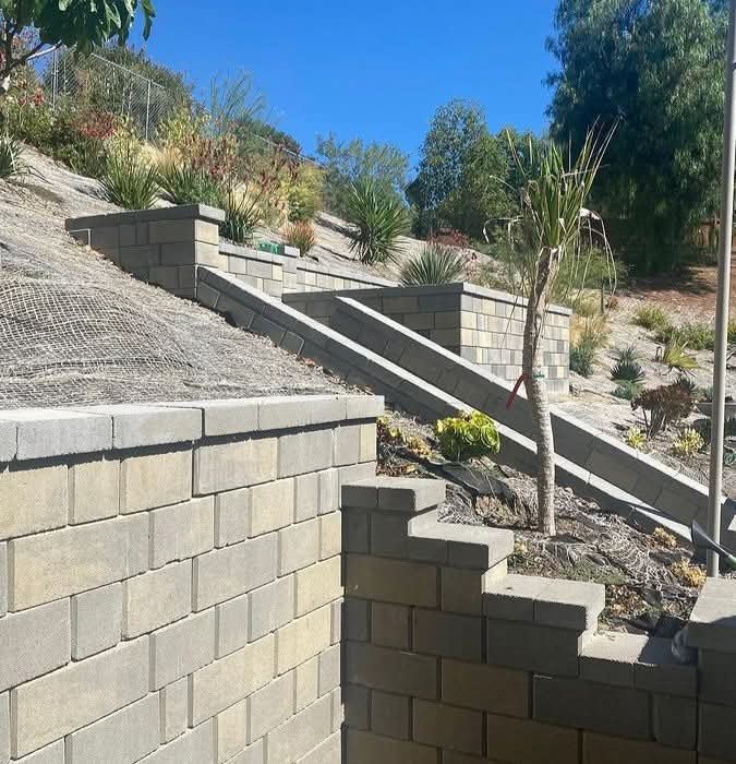 A retaining wall under construction